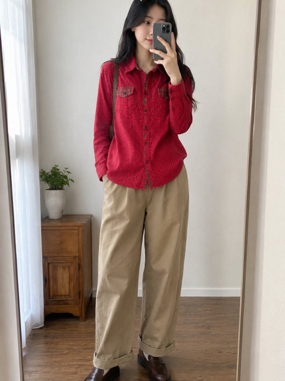 VICHEN&GEGE Red Polka Dot Button Up Shirt Jacket M Indie Vintage